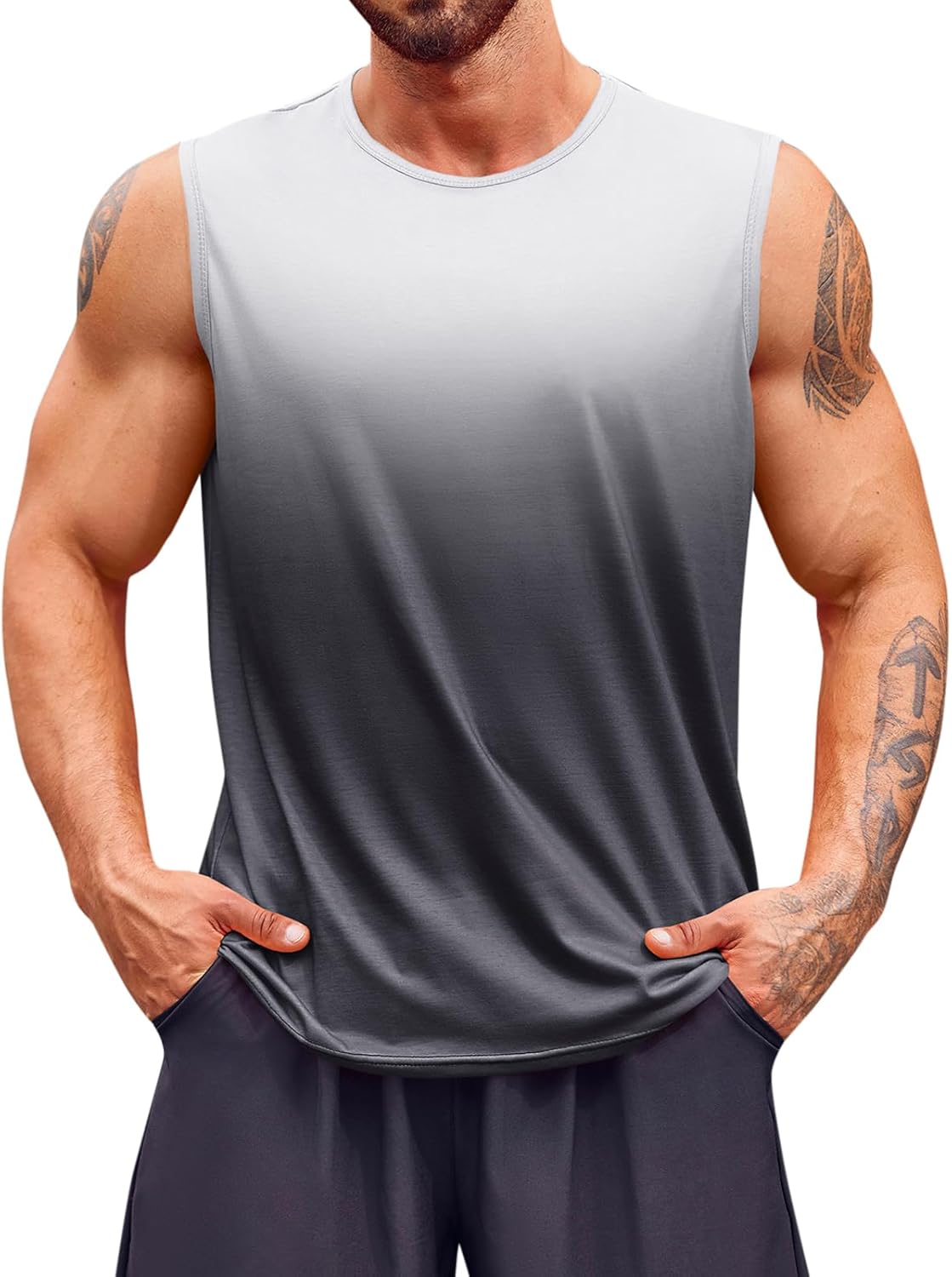 Runcati Mens Sleeveless Tank Tops Workout Muscle Gym T Shirts Crew Neck Gradient Tee Tops