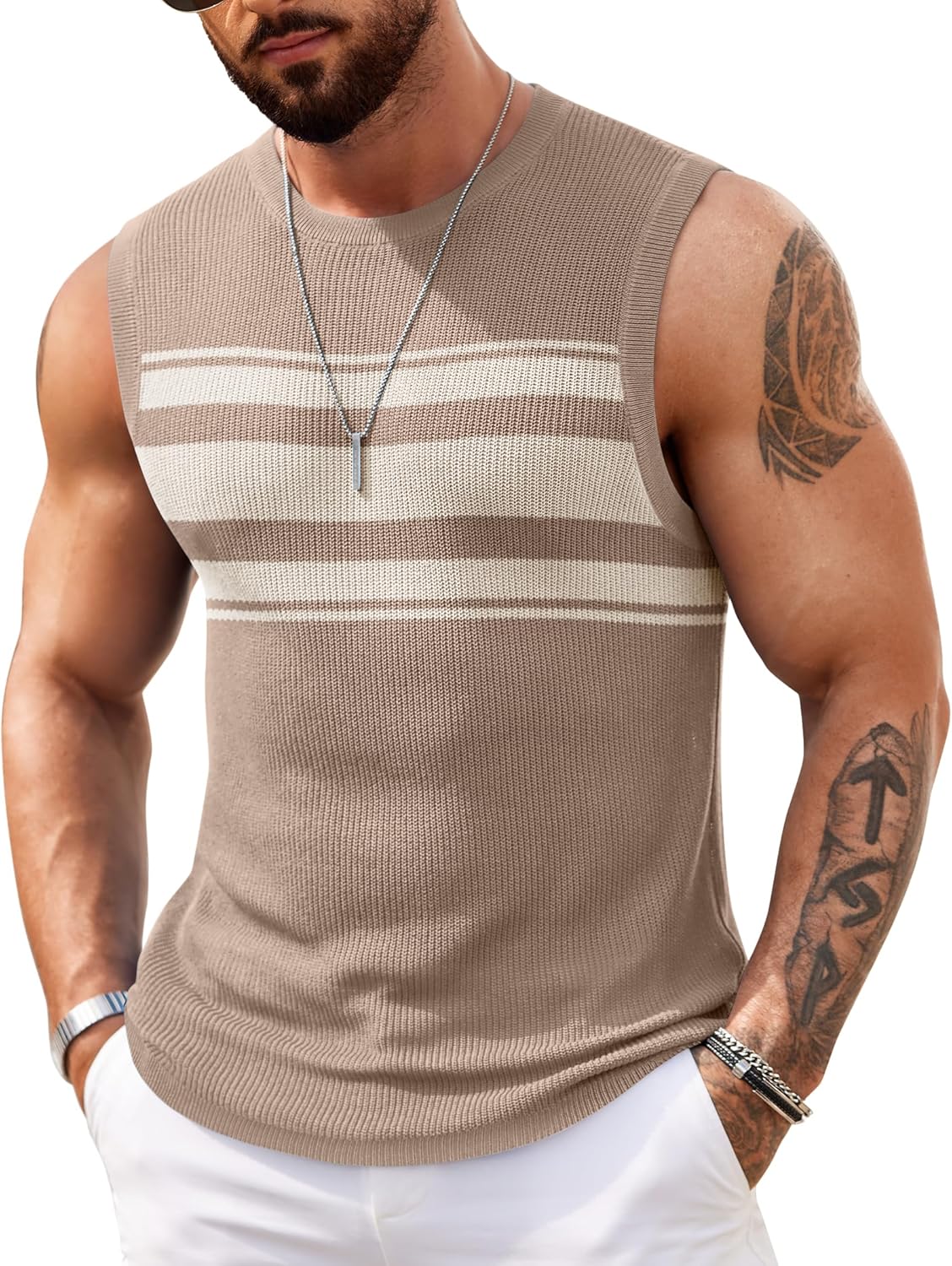 COOFANDY Mens Casual Knitted Tank Tops Crew Neck Sleeveless Muscle T Shirts Summer Beach Tops