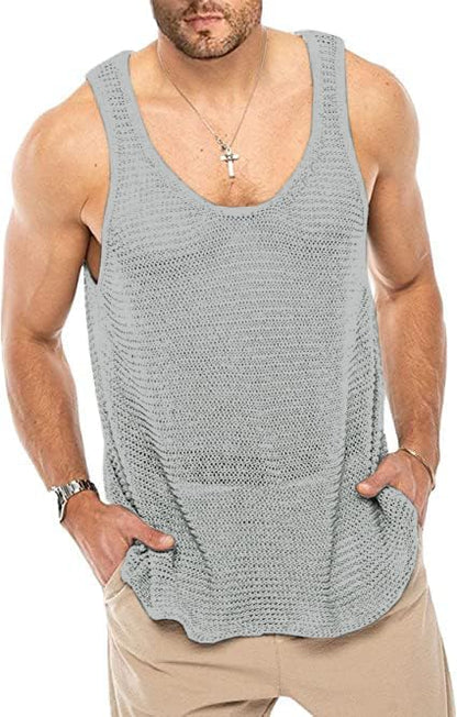 Lanliun See Through Sleeveless Tank Tops for Men Casual Unique Workout Outdoor T Shirts Gym Muscle Shirts