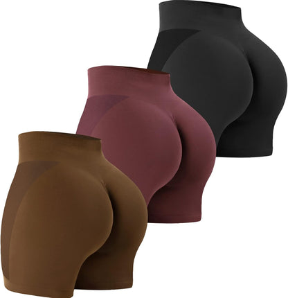 VVX 3 Piece Workout Shorts Womens Seamless High Waist Butt Lifting Scrunch Yoga Gym Shorts