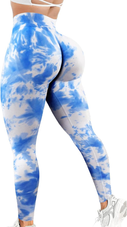 JGS1996 Tie Dye Scrunch Butt Lifting Leggings for Women Booty Sculpting Workout Tight High Waist Tummy Control Yoga Gym Pants