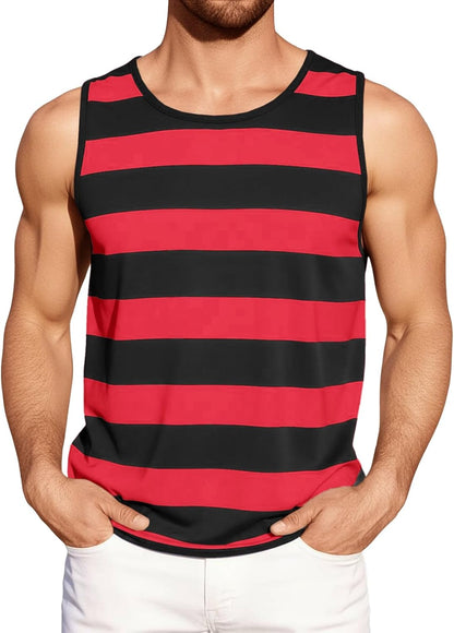 Runcati Mens Workout Tank Tops Sleeveless Striped Muscle Gym T Shirts Casual Summer Beach Tee Tops