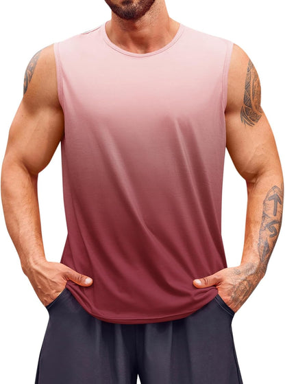Runcati Mens Sleeveless Tank Tops Workout Muscle Gym T Shirts Crew Neck Gradient Tee Tops