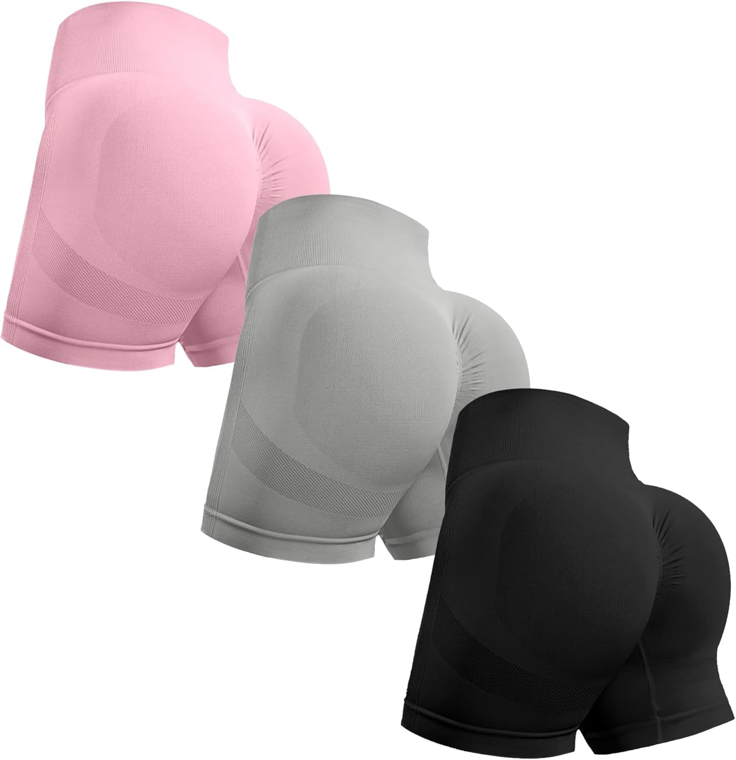 OVESPORT 3 Piece Workout Shorts for Women Seamless Scrunch Butt Lifting High Waisted Yoga Gym Booty Running Short Pants