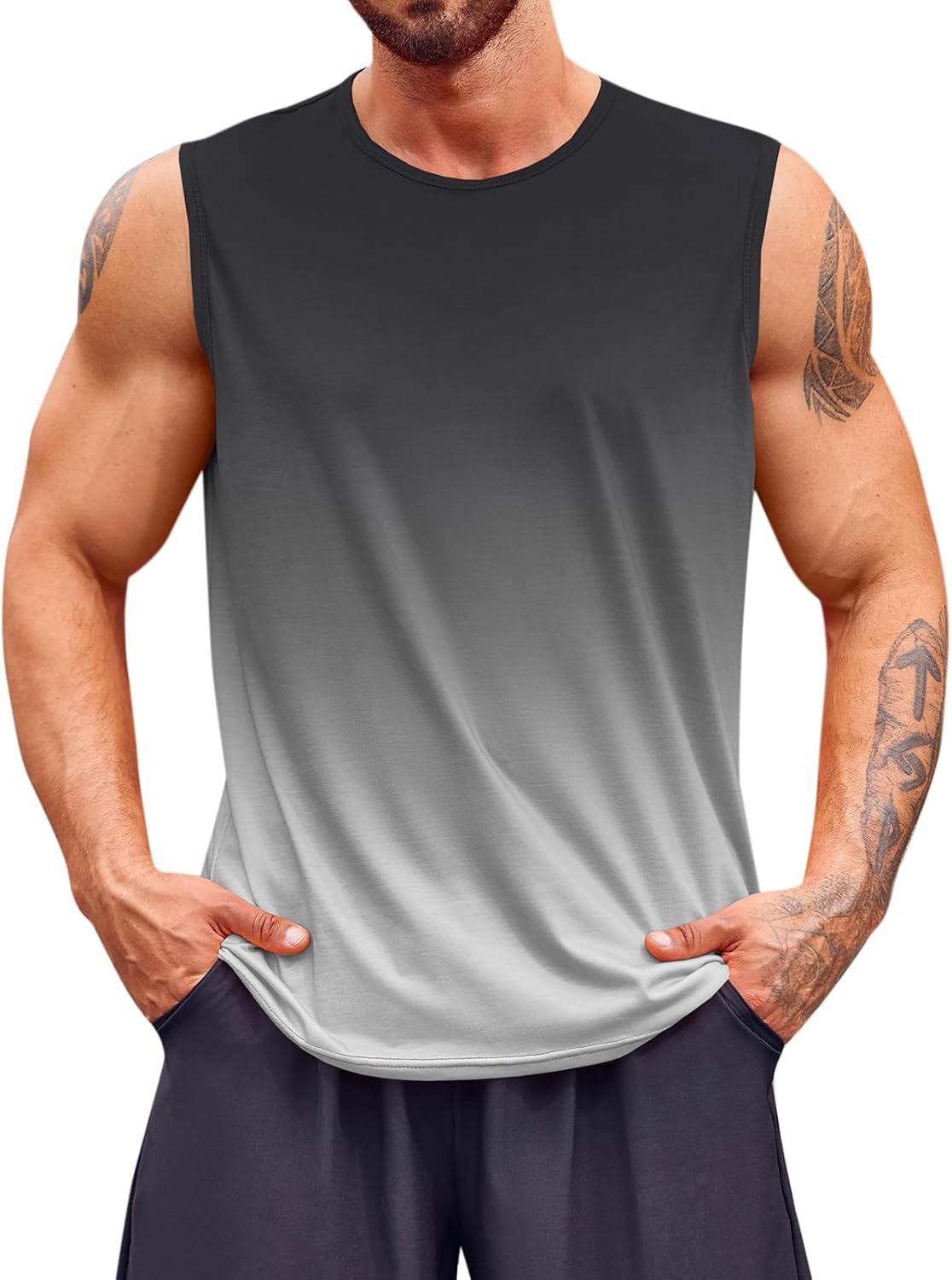 Runcati Mens Sleeveless Tank Tops Workout Muscle Gym T Shirts Crew Neck Gradient Tee Tops