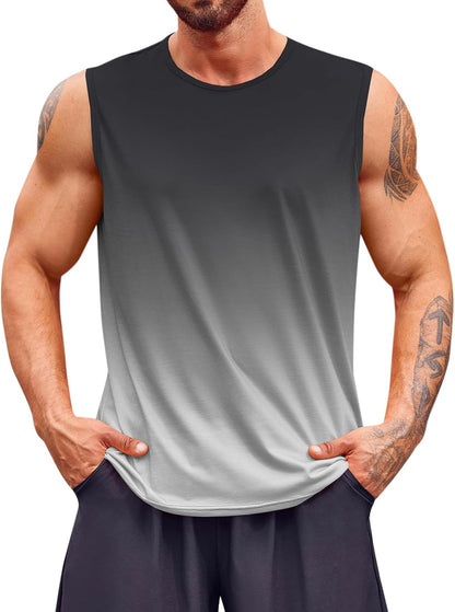 Runcati Mens Sleeveless Tank Tops Workout Muscle Gym T Shirts Crew Neck Gradient Tee Tops