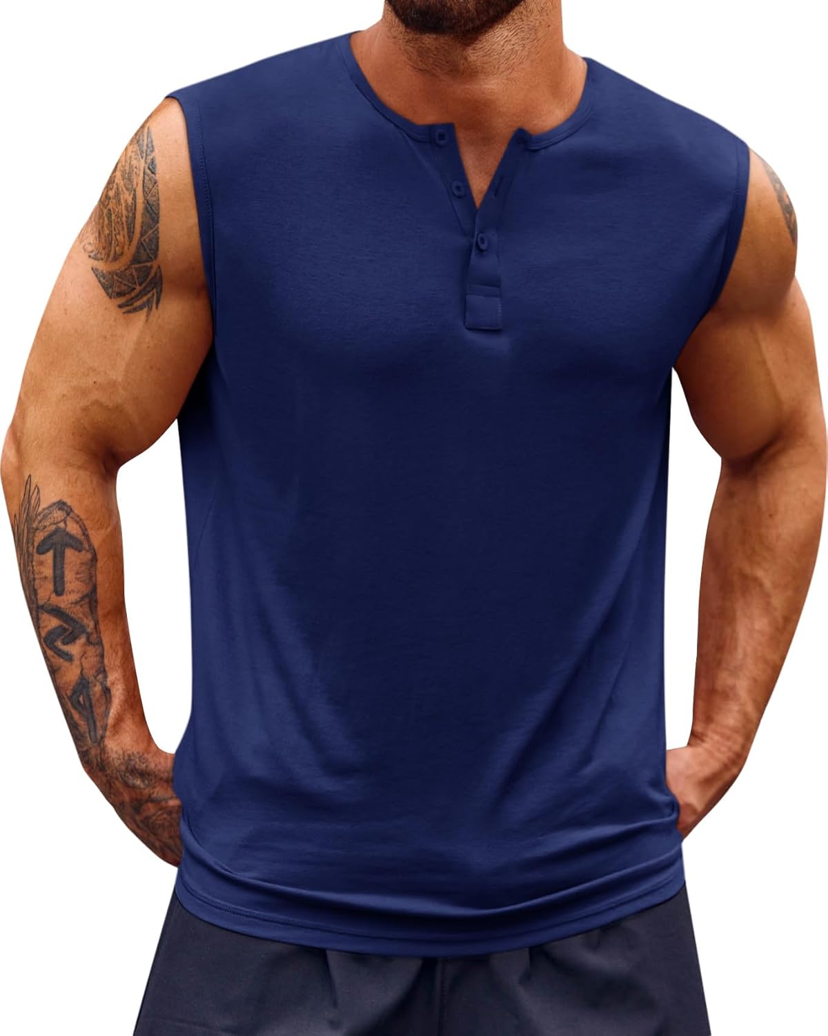 Runcati Mens Muscle Tank Tops Sleeveless Workout Gym Slim Fit Henley Shirt Casual Basic Summer Beach Tops