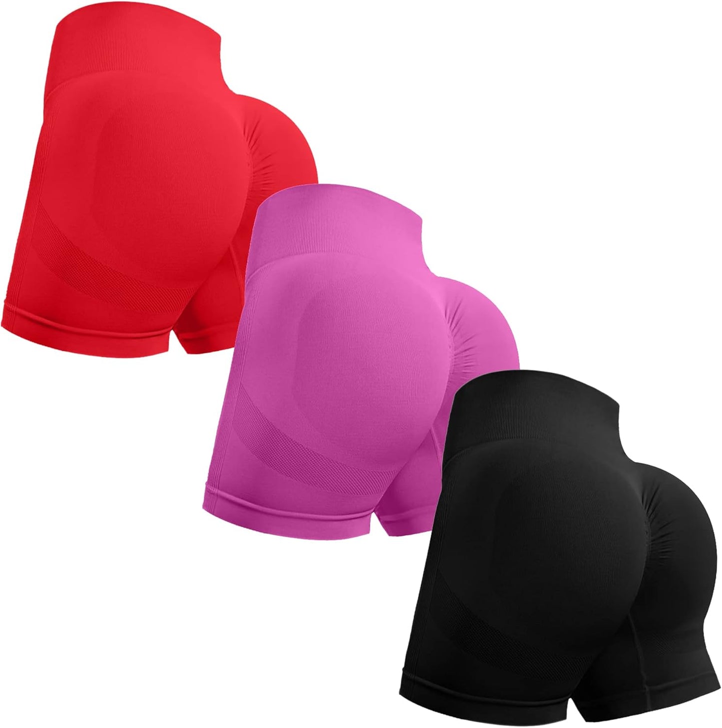 OVESPORT 3 Piece Workout Shorts for Women Seamless Scrunch Butt Lifting High Waisted Yoga Gym Booty Running Short Pants