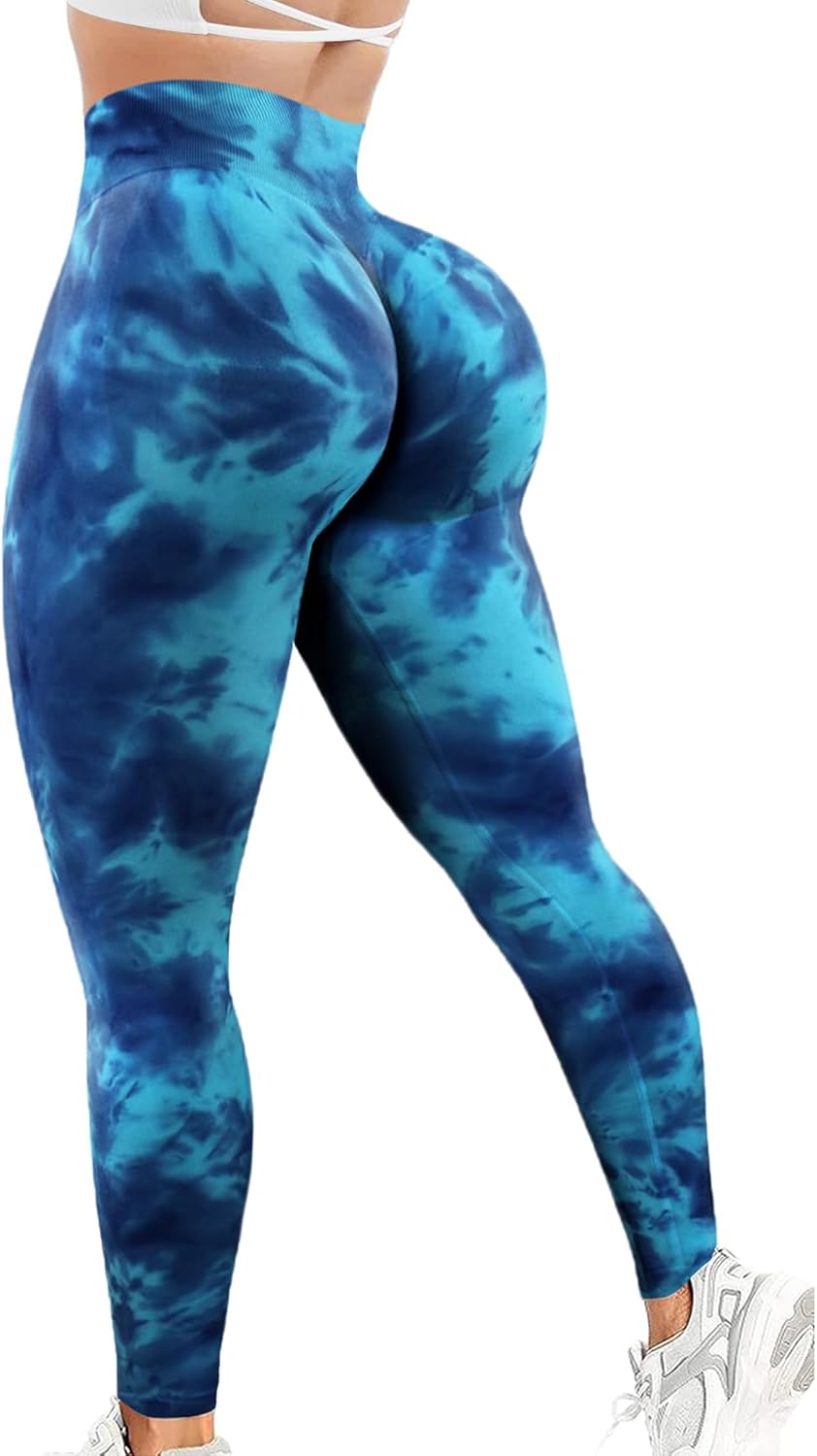 JGS1996 Tie Dye Scrunch Butt Lifting Leggings for Women Booty Sculpting Workout Tight High Waist Tummy Control Yoga Gym Pants