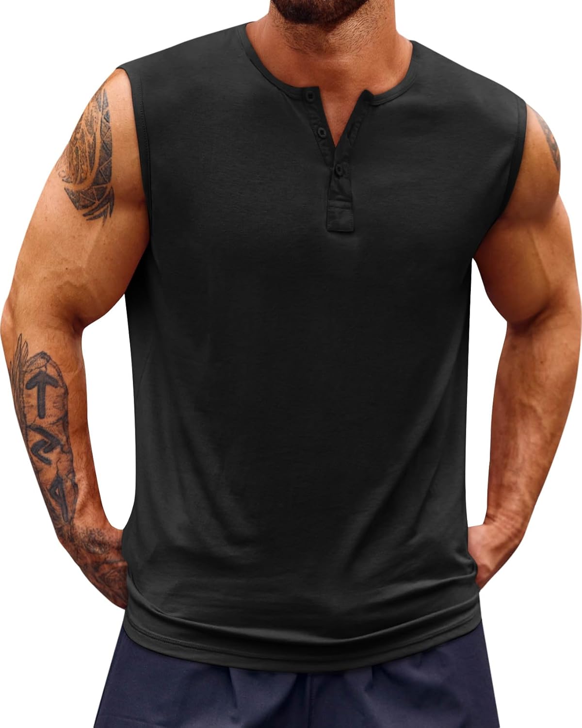 Runcati Mens Muscle Tank Tops Sleeveless Workout Gym Slim Fit Henley Shirt Casual Basic Summer Beach Tops