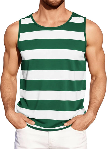Runcati Mens Workout Tank Tops Sleeveless Striped Muscle Gym T Shirts Casual Summer Beach Tee Tops
