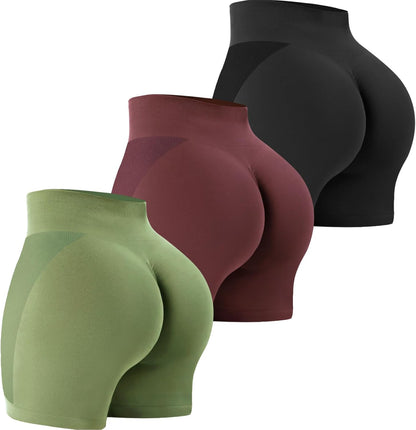 VVX 3 Piece Workout Shorts Womens Seamless High Waist Butt Lifting Scrunch Yoga Gym Shorts