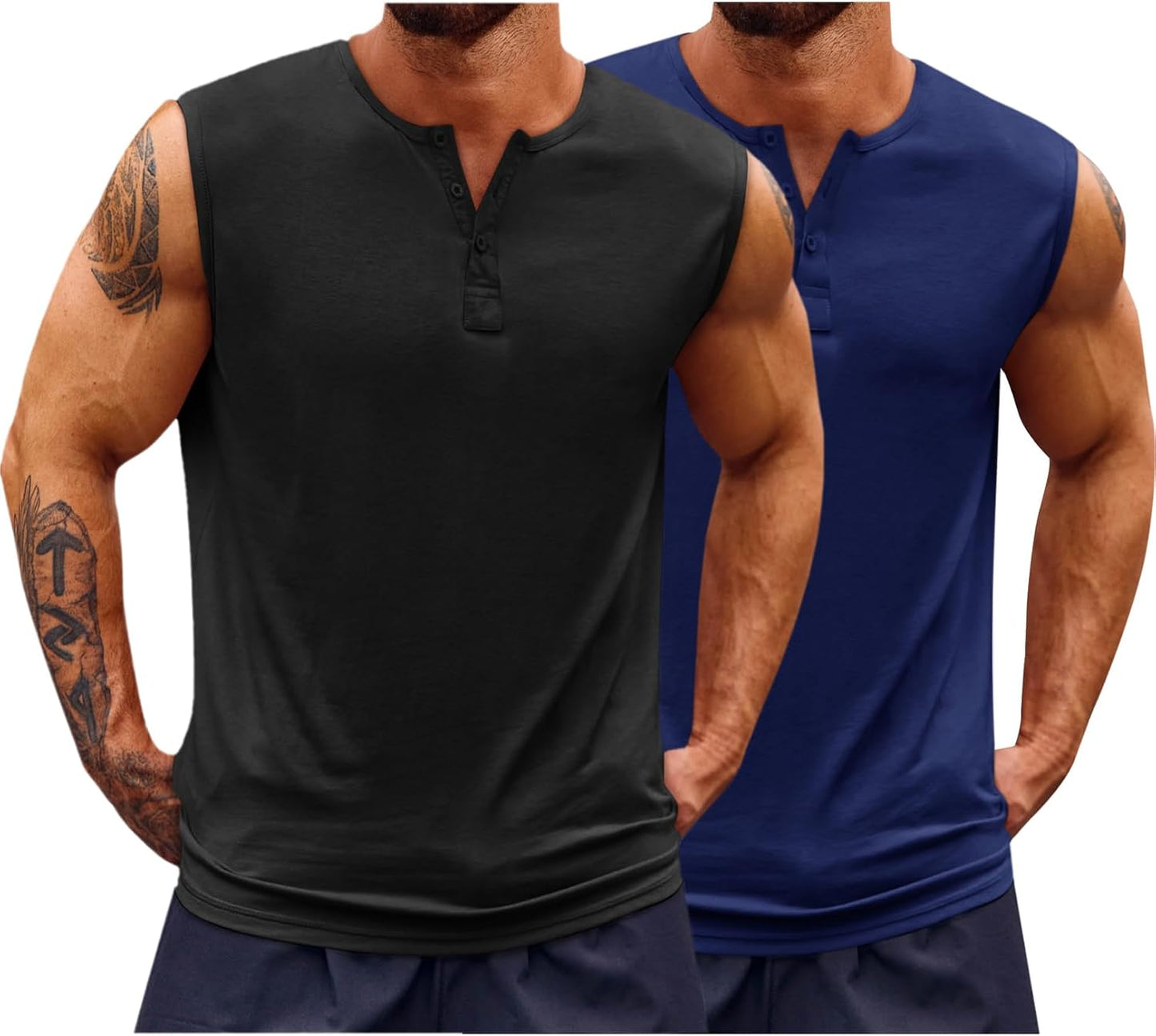 Runcati Mens Muscle Tank Tops Sleeveless Workout Gym Slim Fit Henley Shirt Casual Basic Summer Beach Tops