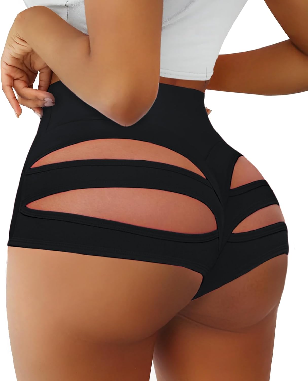 Women's High Waisted Workout Shorts - Butt Lifting Scrunch Booty Shorts with Cut Out Design for Yoga, Gym & Running