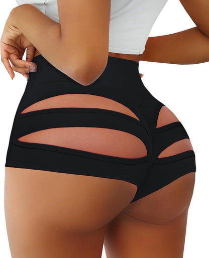 Women's High Waisted Workout Shorts - Butt Lifting Scrunch Booty Shorts with Cut Out Design for Yoga, Gym & Running