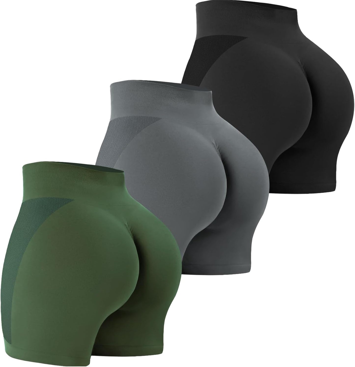 VVX 3 Piece Workout Shorts Womens Seamless High Waist Butt Lifting Scrunch Yoga Gym Shorts