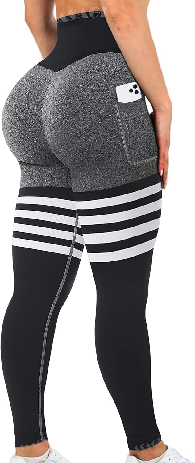 ASAGI Scrunch Butt Lifting Workout Leggings for Women High Waist Yoga Pants Amplify Gym Seamless Booty Tights