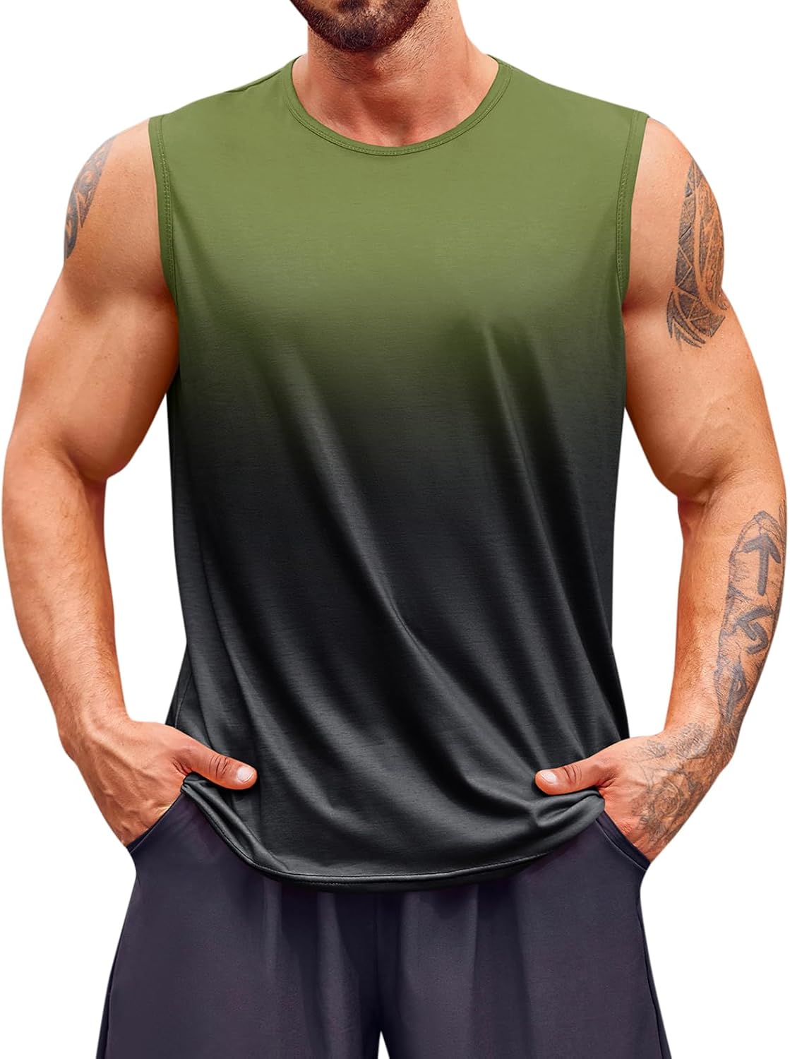Runcati Mens Sleeveless Tank Tops Workout Muscle Gym T Shirts Crew Neck Gradient Tee Tops