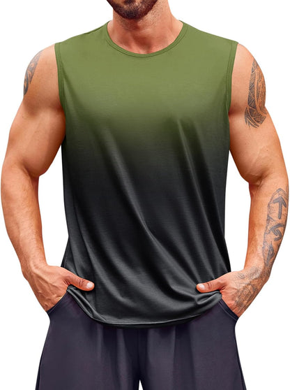 Runcati Mens Sleeveless Tank Tops Workout Muscle Gym T Shirts Crew Neck Gradient Tee Tops