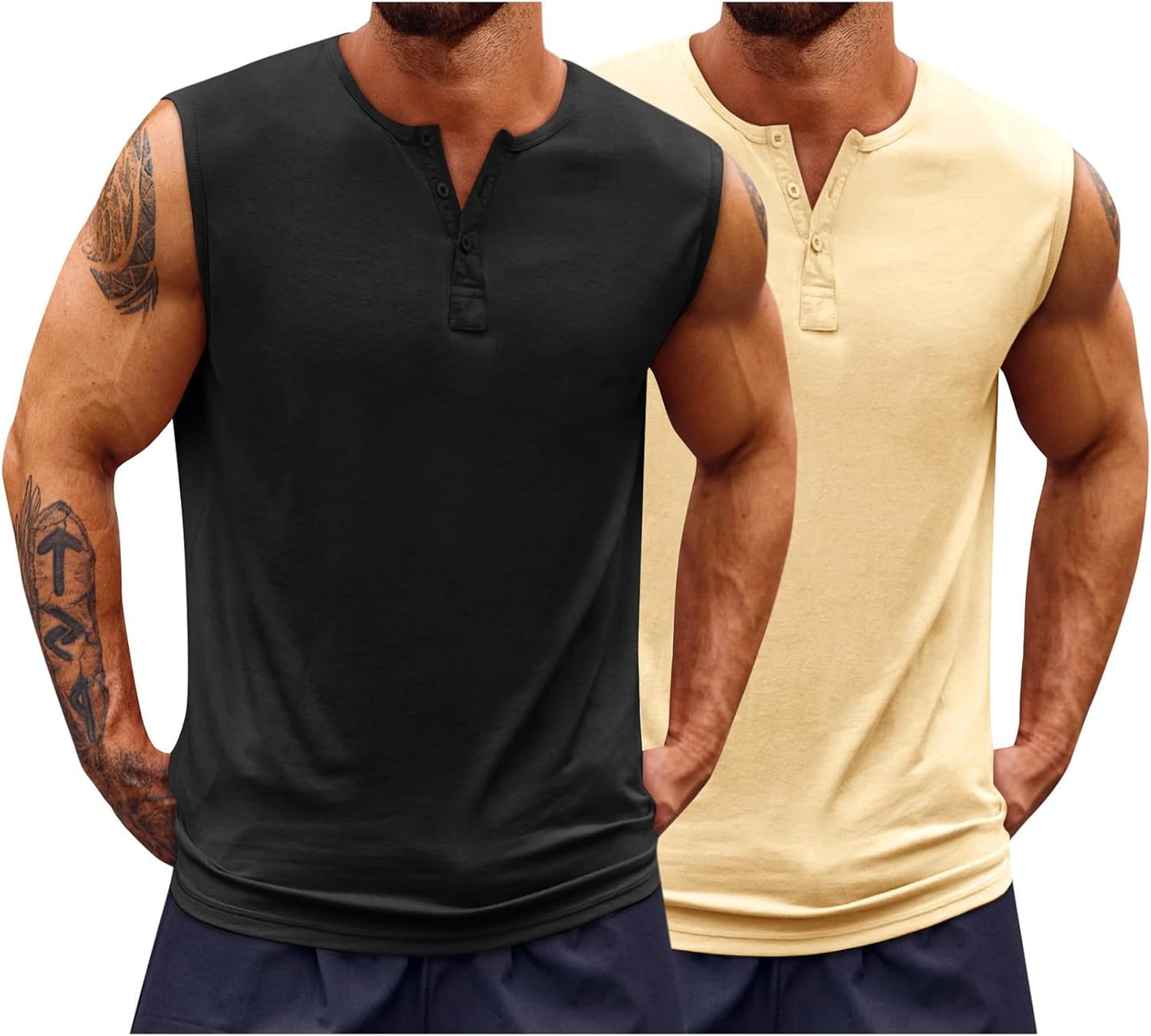 Runcati Mens Muscle Tank Tops Sleeveless Workout Gym Slim Fit Henley Shirt Casual Basic Summer Beach Tops