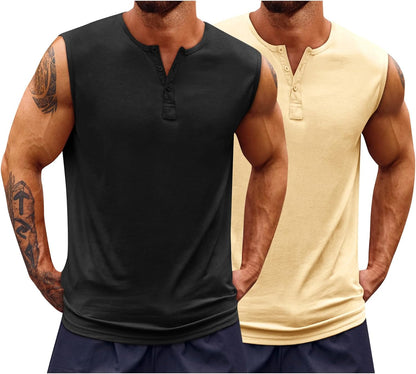 Runcati Mens Muscle Tank Tops Sleeveless Workout Gym Slim Fit Henley Shirt Casual Basic Summer Beach Tops