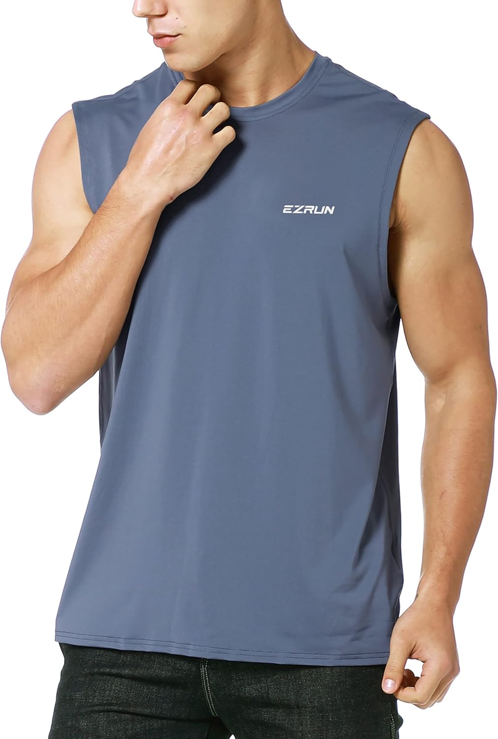 EZRUN Men's Sleeveless Shirt Quick Dry UPF 50+ Swim Beach Shirts Gym Workout Muscle Athletic Summer Tank Top Big and Tall
