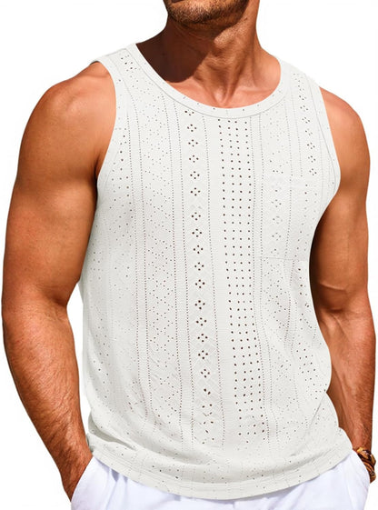 Runcati Mens Tank Tops Casual Sleeveless Hollow Out T-Shirts Muscle Summer Beach Hippie Shirts with Pocket
