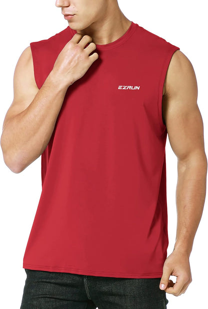 EZRUN Men's Sleeveless Shirt Quick Dry UPF 50+ Swim Beach Shirts Gym Workout Muscle Athletic Summer Tank Top Big and Tall