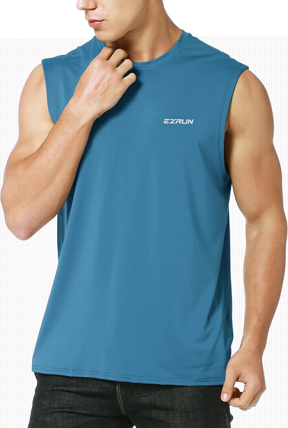 EZRUN Men's Sleeveless Shirt Quick Dry UPF 50+ Swim Beach Shirts Gym Workout Muscle Athletic Summer Tank Top Big and Tall