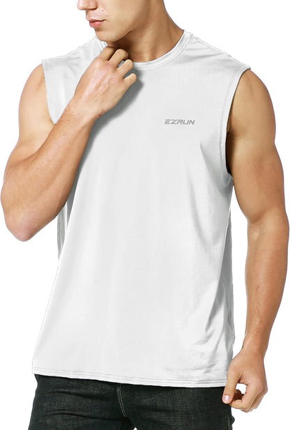 EZRUN Men's Sleeveless Shirt Quick Dry UPF 50+ Swim Beach Shirts Gym Workout Muscle Athletic Summer Tank Top Big and Tall