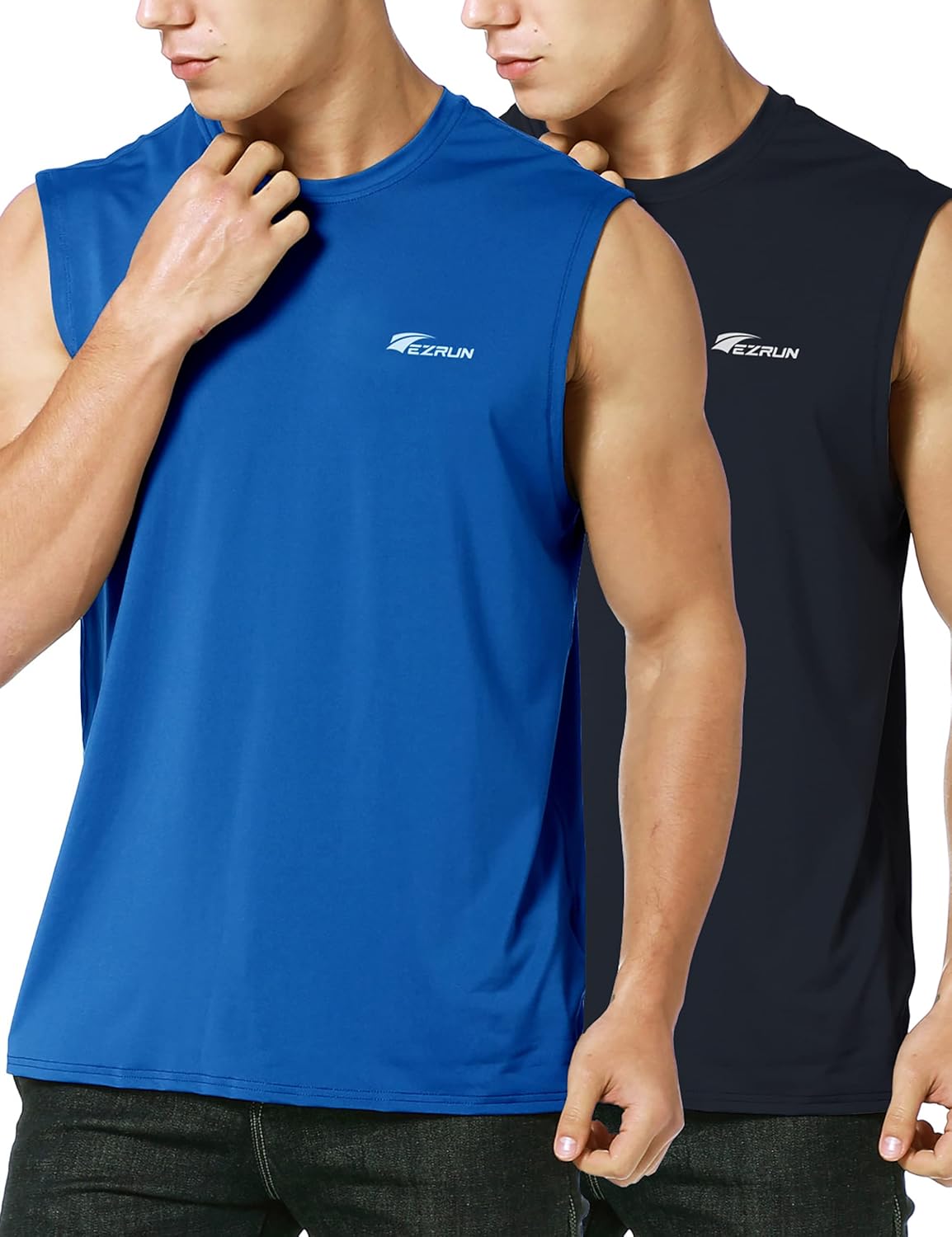 EZRUN Men's Sleeveless Shirt Quick Dry UPF 50+ Swim Beach Shirts Gym Workout Muscle Athletic Summer Tank Top Big and Tall