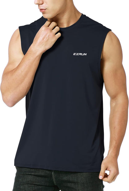 EZRUN Men's Sleeveless Shirt Quick Dry UPF 50+ Swim Beach Shirts Gym Workout Muscle Athletic Summer Tank Top Big and Tall