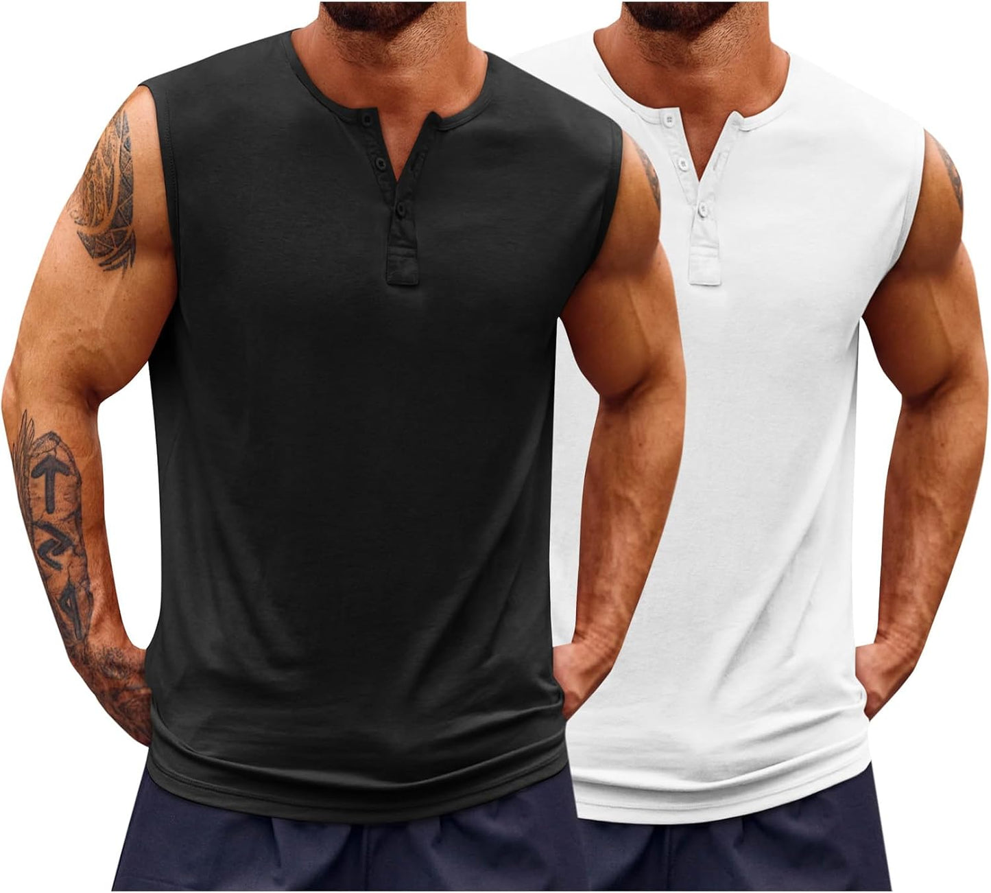 Runcati Mens Muscle Tank Tops Sleeveless Workout Gym Slim Fit Henley Shirt Casual Basic Summer Beach Tops