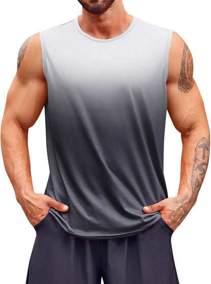 Runcati Mens Sleeveless Tank Tops Workout Muscle Gym T Shirts Crew Neck Gradient Tee Tops