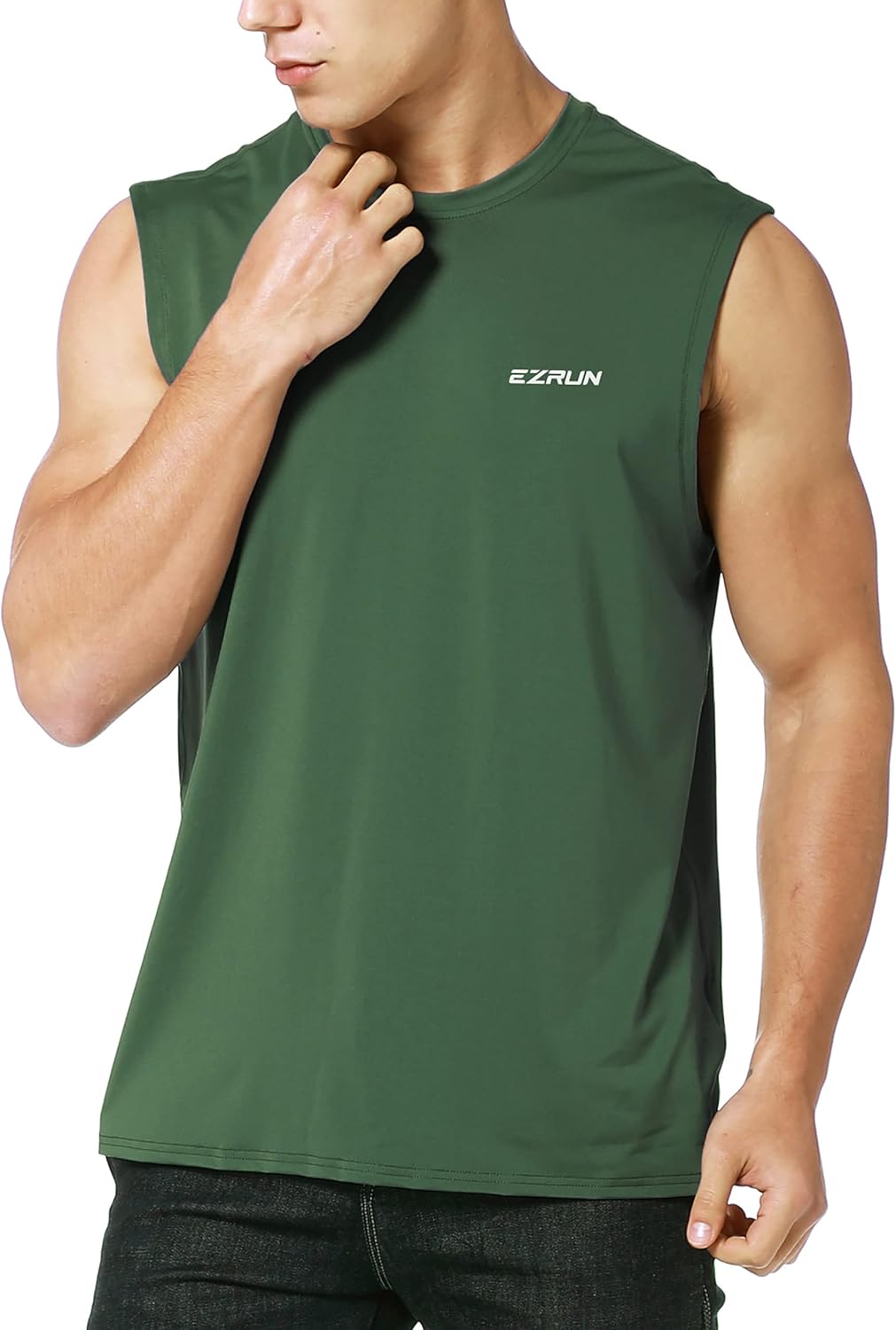 EZRUN Men's Sleeveless Shirt Quick Dry UPF 50+ Swim Beach Shirts Gym Workout Muscle Athletic Summer Tank Top Big and Tall