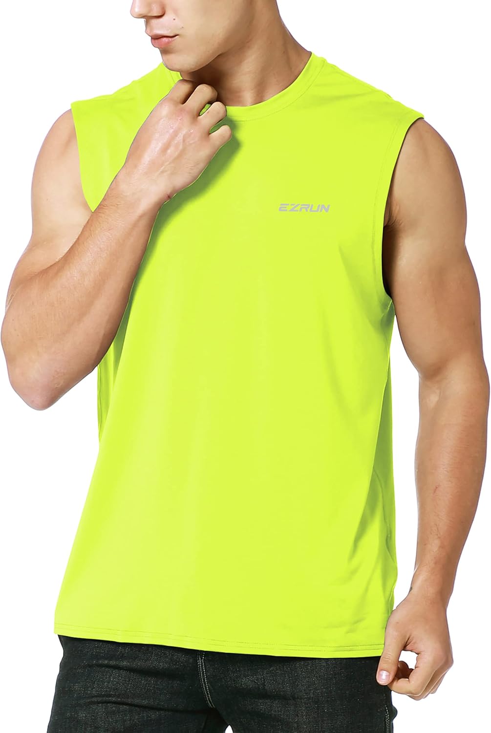 EZRUN Men's Sleeveless Shirt Quick Dry UPF 50+ Swim Beach Shirts Gym Workout Muscle Athletic Summer Tank Top Big and Tall