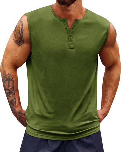 Runcati Mens Muscle Tank Tops Sleeveless Workout Gym Slim Fit Henley Shirt Casual Basic Summer Beach Tops