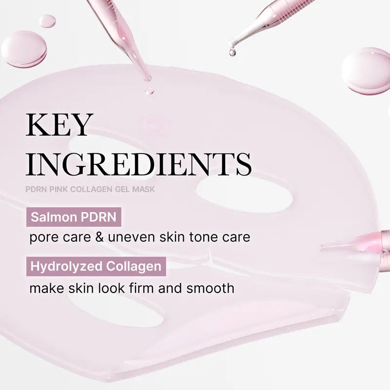 PDRN Pink Collagen Gel Mask 4 Sheets Salmon DNA Color Changing Pink Glow Collagen Facial Mask Korean Skincare