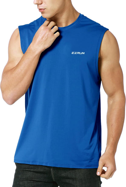 EZRUN Men's Sleeveless Shirt Quick Dry UPF 50+ Swim Beach Shirts Gym Workout Muscle Athletic Summer Tank Top Big and Tall