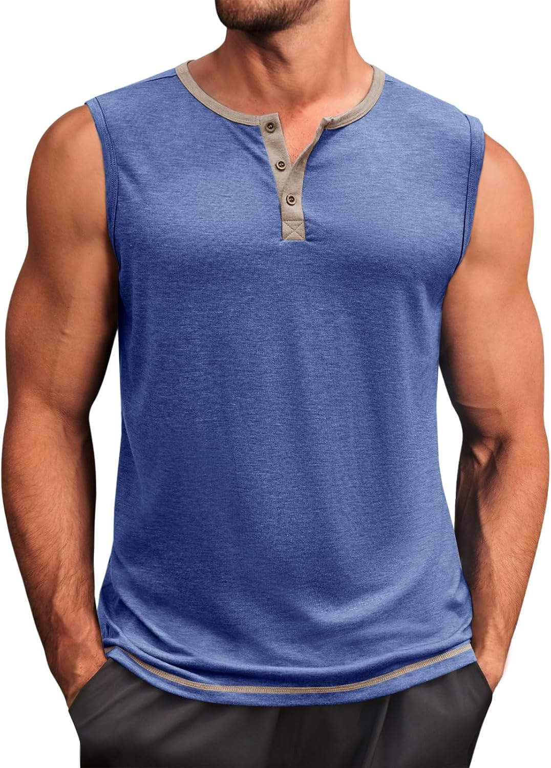 Runcati Men's Workout Tank Tops Sleeveless Gym Muscle Henley Shirt Casual Basic Summer Beach Tops