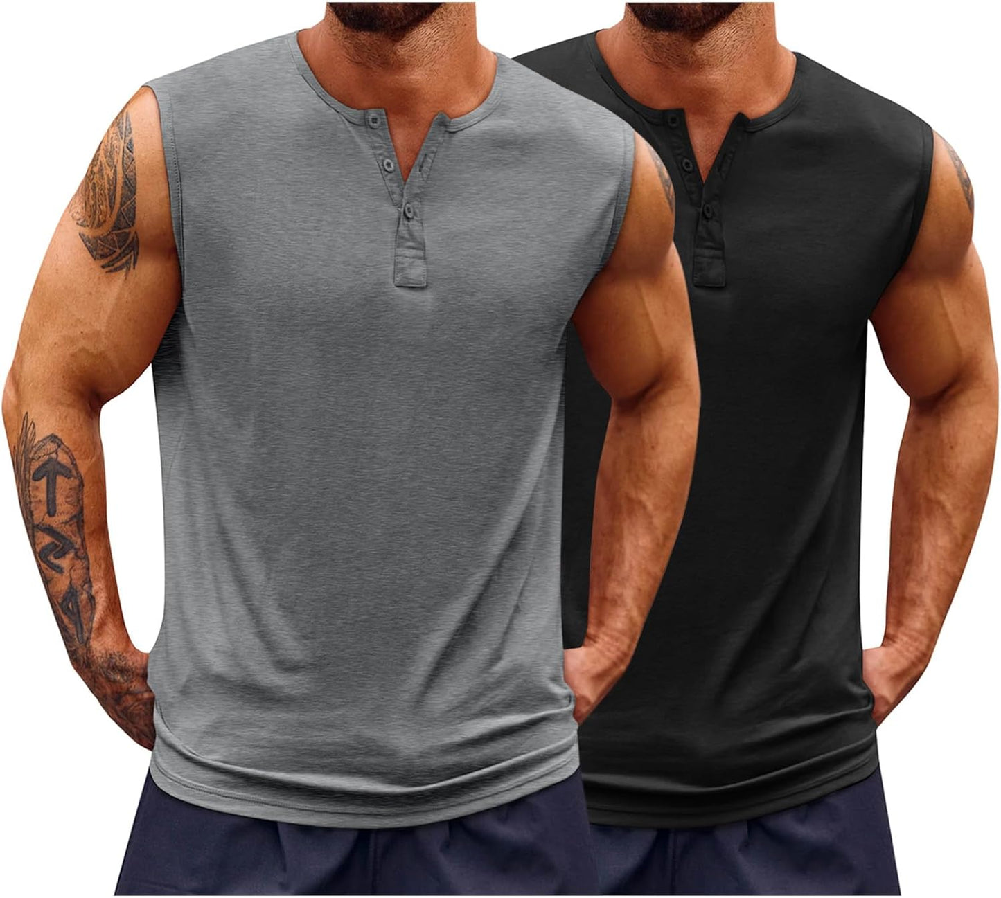 Runcati Mens Muscle Tank Tops Sleeveless Workout Gym Slim Fit Henley Shirt Casual Basic Summer Beach Tops