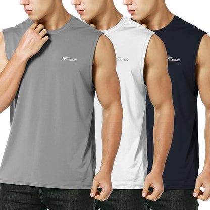 EZRUN Men's Sleeveless Shirt Quick Dry UPF 50+ Swim Beach Shirts Gym Workout Muscle Athletic Summer Tank Top Big and Tall