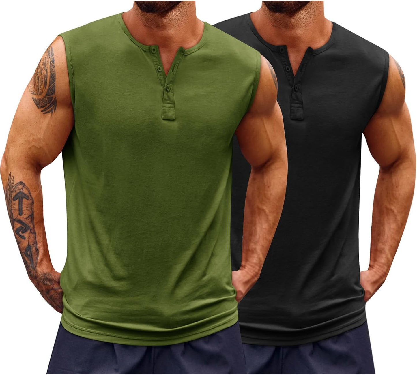 Runcati Mens Muscle Tank Tops Sleeveless Workout Gym Slim Fit Henley Shirt Casual Basic Summer Beach Tops
