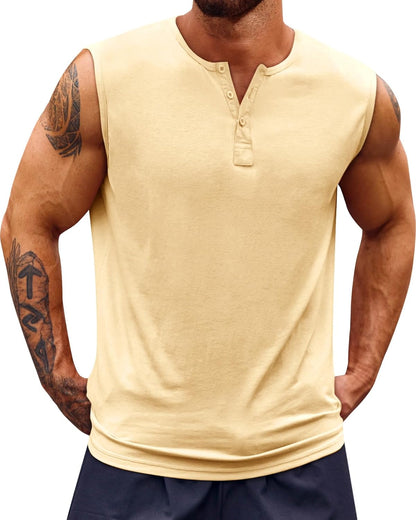 Runcati Mens Muscle Tank Tops Sleeveless Workout Gym Slim Fit Henley Shirt Casual Basic Summer Beach Tops