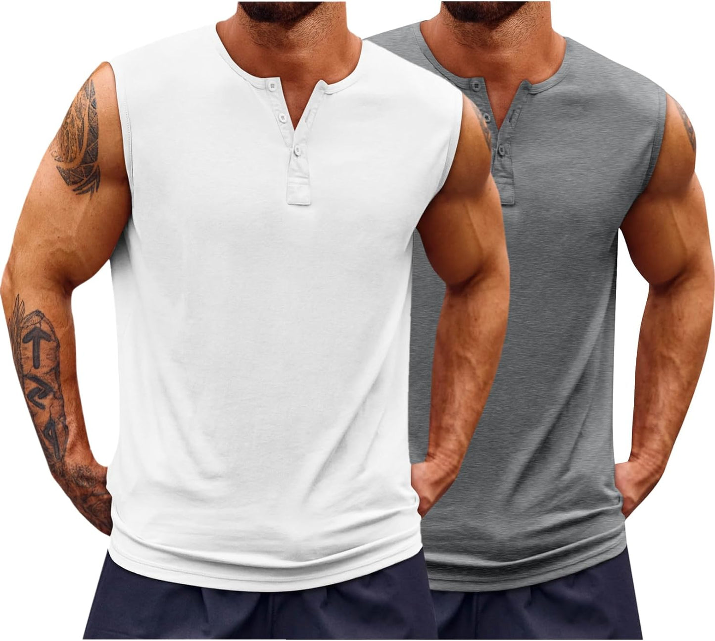 Runcati Mens Muscle Tank Tops Sleeveless Workout Gym Slim Fit Henley Shirt Casual Basic Summer Beach Tops