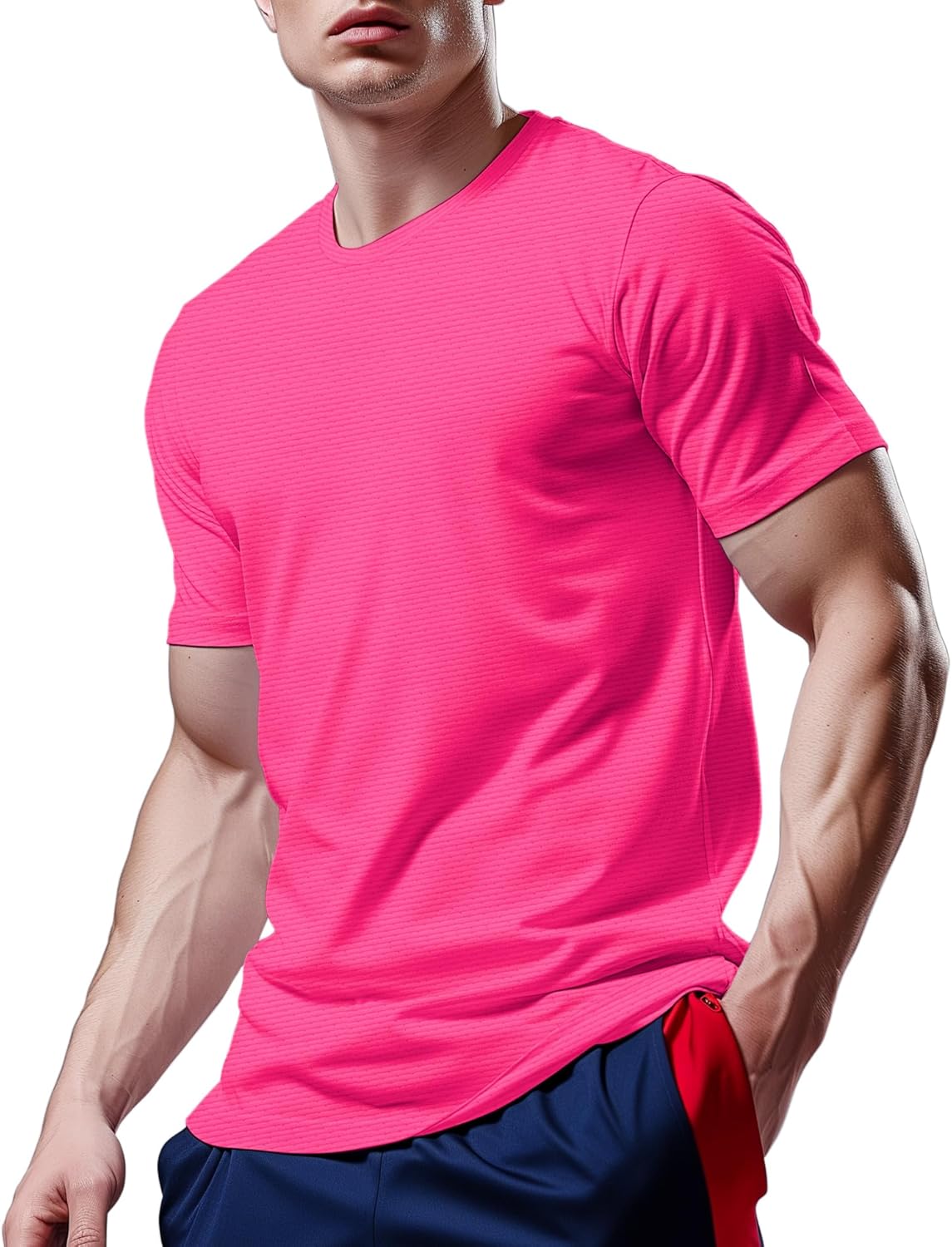 Mens Workout Shirts Dry Fit, Running Top Athletic Tee Moisture Wicking Crewneck Gym T-Shirts Short Sleeve