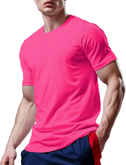 Mens Workout Shirts Dry Fit, Running Top Athletic Tee Moisture Wicking Crewneck Gym T-Shirts Short Sleeve