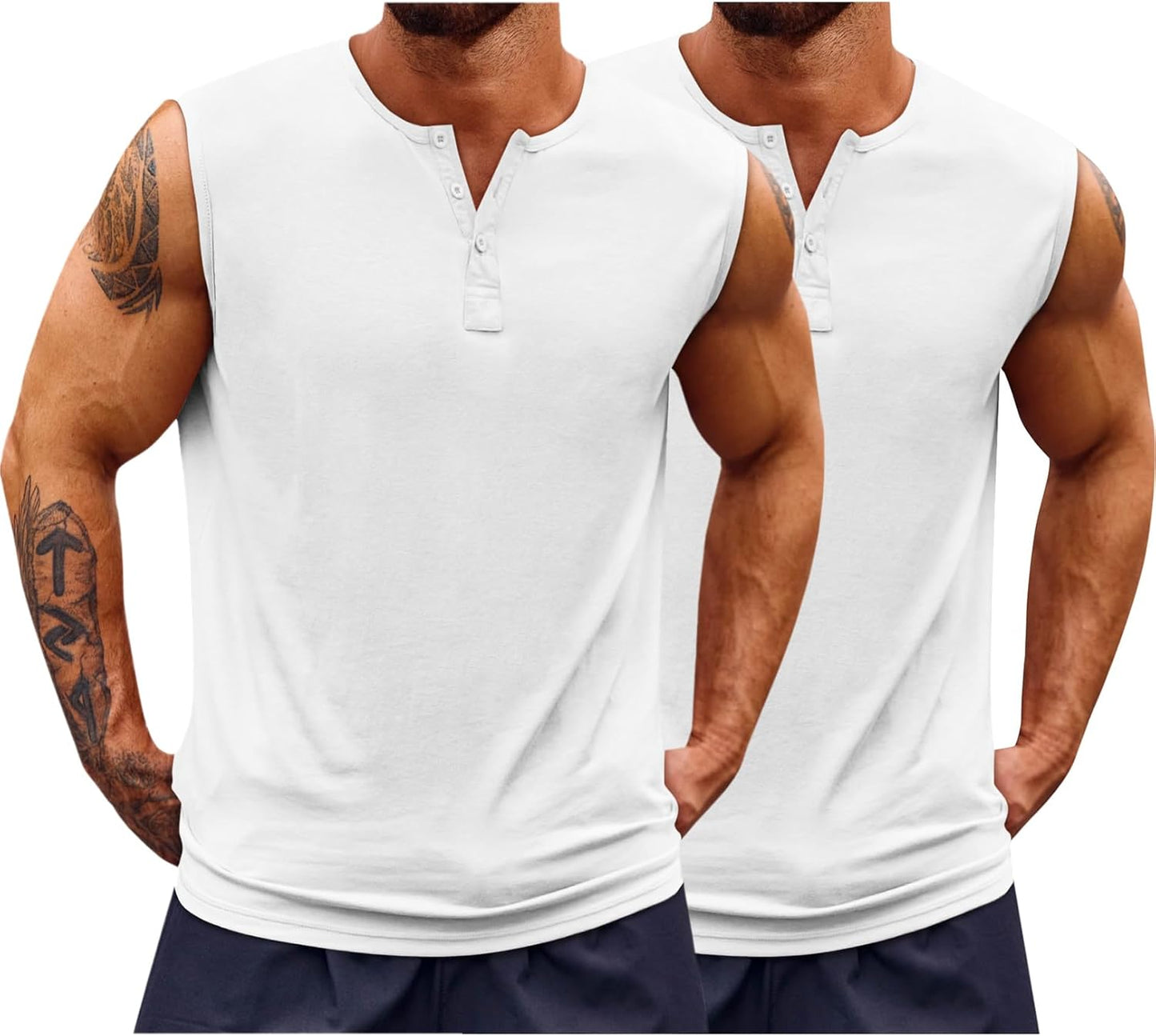 Runcati Mens Muscle Tank Tops Sleeveless Workout Gym Slim Fit Henley Shirt Casual Basic Summer Beach Tops