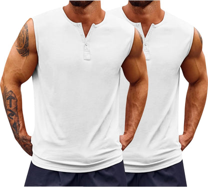 Runcati Mens Muscle Tank Tops Sleeveless Workout Gym Slim Fit Henley Shirt Casual Basic Summer Beach Tops