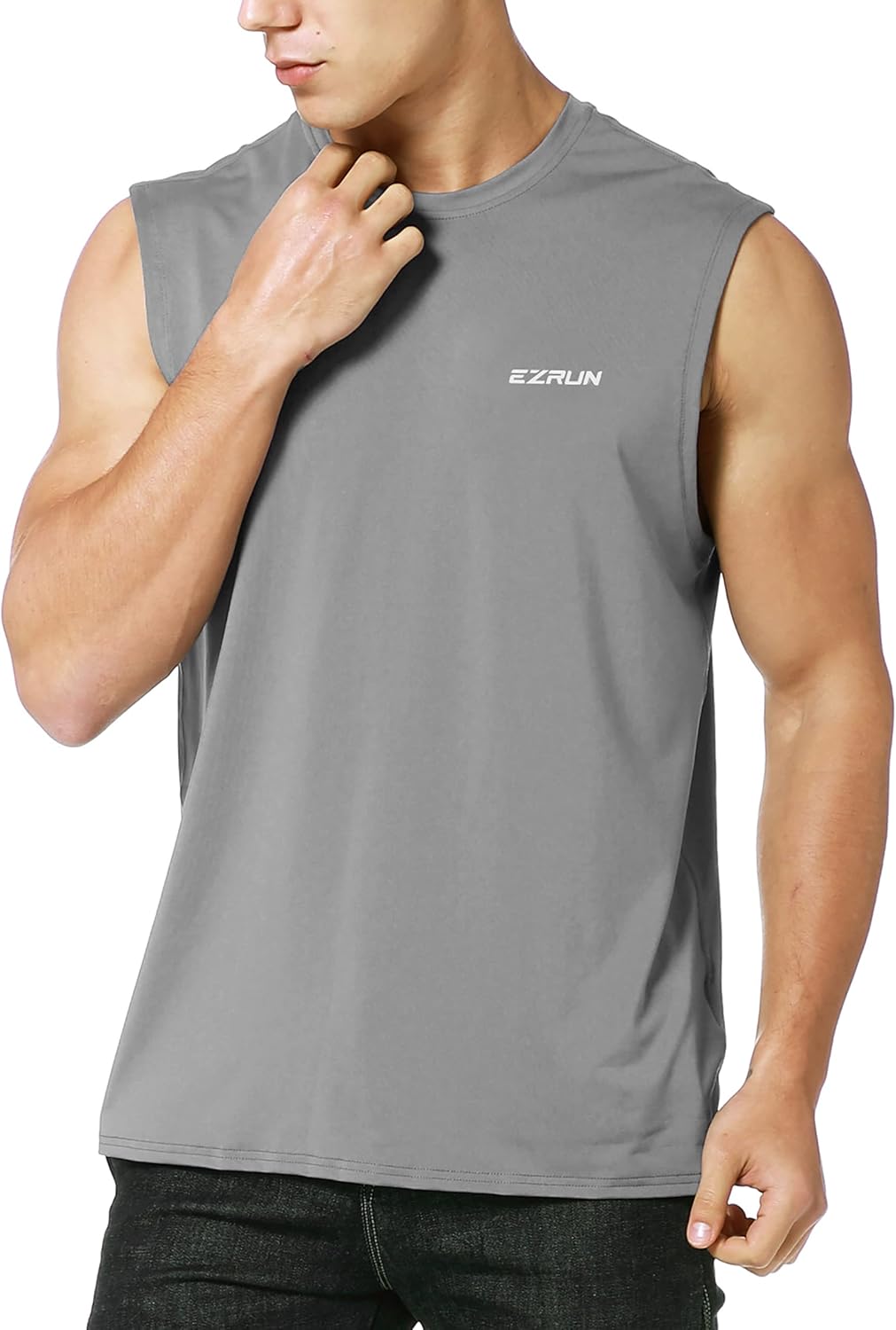 EZRUN Men's Sleeveless Shirt Quick Dry UPF 50+ Swim Beach Shirts Gym Workout Muscle Athletic Summer Tank Top Big and Tall